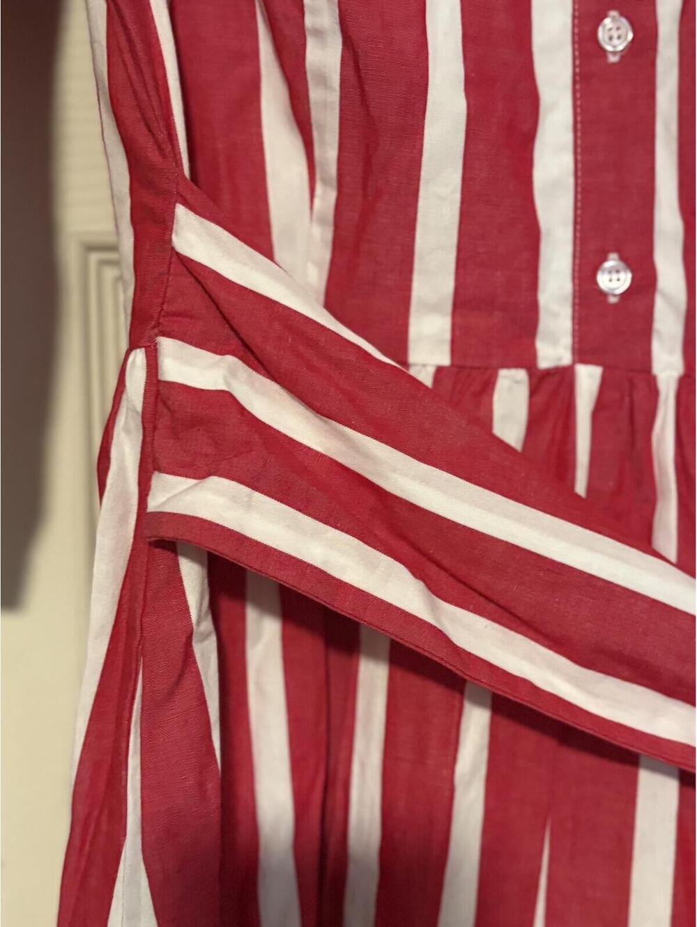 Cremieux Red White Stripe Shirt Dress Cottagecore Coastal Grandmother Americana - Picture 6 of 7